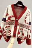 Cat Print V-Neck Cardigan
