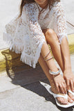Sheer Floral Lace Fringe Poncho