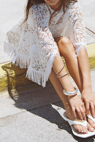 Sheer Floral Lace Fringe Poncho