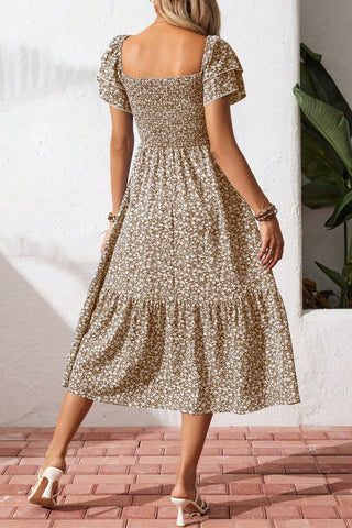 Smocked Ruffle Sleeve Casual Dress