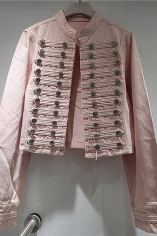 Button-Detail Cropped Denim Jacket
