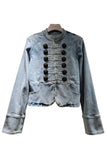 Double-Breasted Mock Neck Cropped Jacket