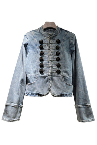 Double-Breasted Mock Neck Cropped Jacket