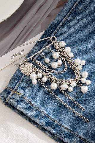Pearl Chain Dangle Safety Pin Brooch