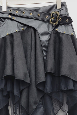 Faux Leather Wrap Asymmetrical Midi Skirt