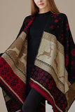 Geometric Print Open Front Knit Poncho