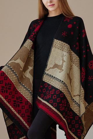 Geometric Print Open Front Knit Poncho