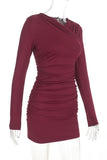 Ruched Cowl Neck Long Sleeve Mini Dress