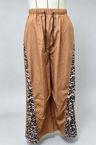 Leopard Side Panel Drawstring Wide-Leg Pants