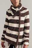 Striped Fringe Trim Button-Front Cardigan