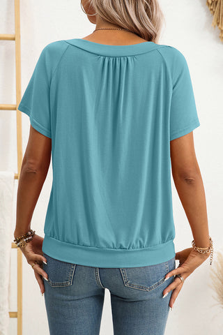 V-Neck Gathered Short Sleeve Top
