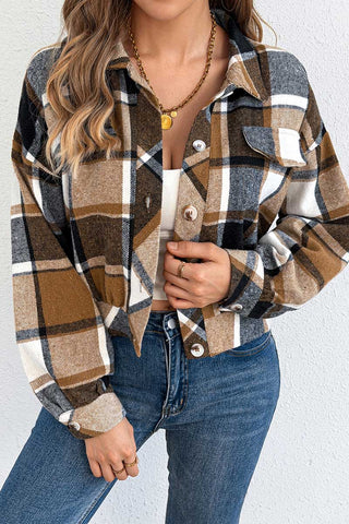 Plaid Button-Front Collared Jacket