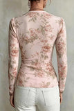 Sheer Floral Ruched Cowl Neck Top