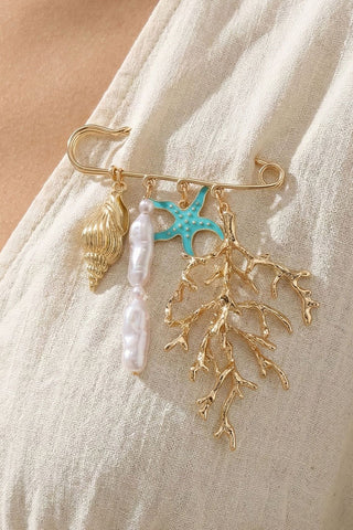 Tone Coral Starfish Charm Brooch