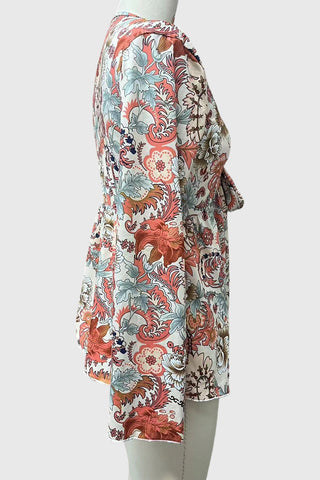 Floral V-Neck Tie Front Bell Sleeve Blouse