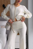 Ribbed Button-Front Crop Top and Pants Set