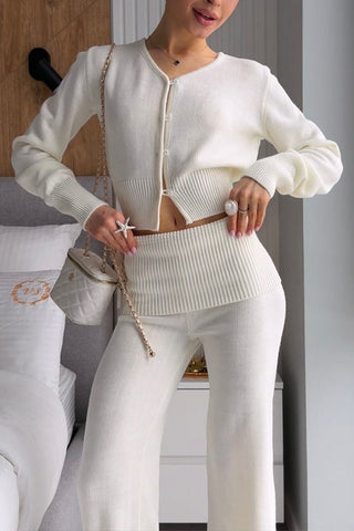 Ribbed Button-Front Crop Top and Pants Set