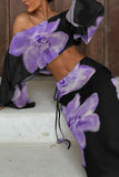 Sheer Floral Off-Shoulder Maxi Skirt Set