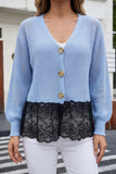 Lace Hem V-Neck Button Front Cardigan
