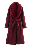 Faux Fur Collar Tie-Waist Midi Coat