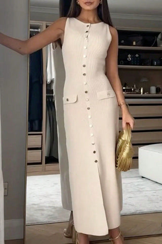 Button-Front Midi Casual Dress
