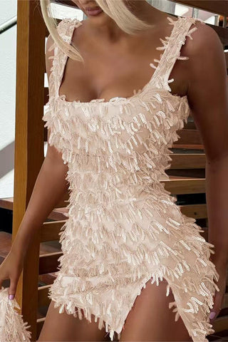 Textured Embellished Mini Dress