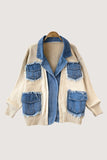 Distressed Pocket Cardigan with Denim Trim