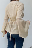 Flowy Lace-Up Long Sleeve Blouse