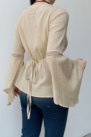Flowy Lace-Up Long Sleeve Blouse