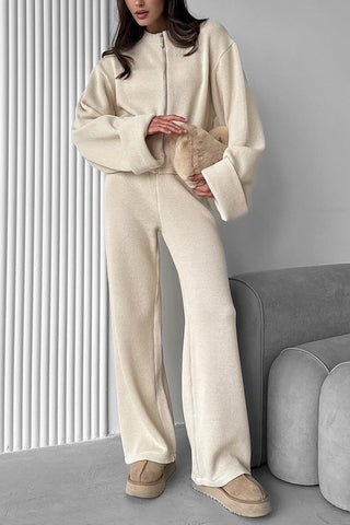 Zip-Front Relaxed Pants Set