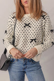 Ribbed Crew Neck Sweater with Bow Detail