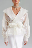 Floral Detail Tie-Waist Blouse