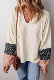Patterned Sleeve Blouse with V-Neck