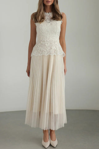 Sleeveless Lace Overlay Midi Dress