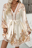 Belted Paisley Print Casual Dress