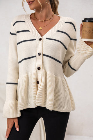 Striped Button-Up Cardigan