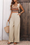 Geometric Trim Jumpsuit with Tie Straps