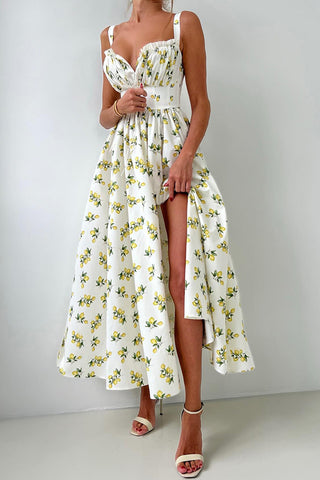 Strawberry Print Smocked Maxi Dress