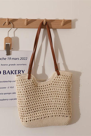 Woven Tote Bag with Leather Handles