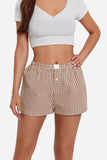 Button-Front Gingham Casual Shorts