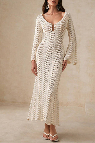 Open Back Crochet Knit Maxi Dress