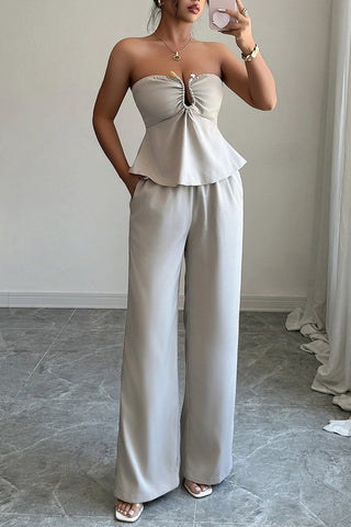 Strapless Wide-Leg Pants Set
