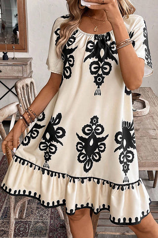 Ruffle Hem Tribal Print Dress