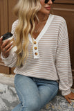 V-Neck Buttoned Striped T-Shirt