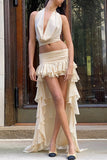 Tiered Halter Skirt Set with Ruched Bodice