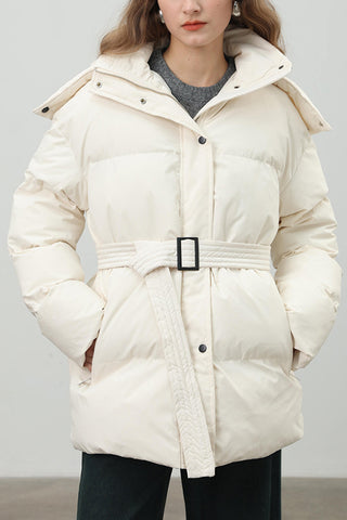 Buttoned Belted Puffer Jacket