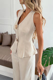 Chic Sleeveless Buttoned Pants Set