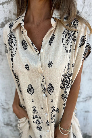 Printed Button-Front Casual Dress