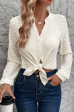 Lace Sleeve Button-Front Blouse