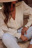 Lace-Trimmed Long Sleeve Blouse
